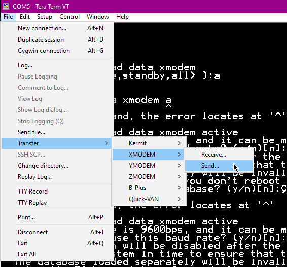 send file via xmodem putty
