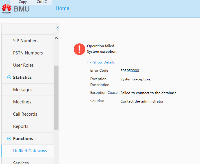 Database Error Message On BMU Web Page - Huawei Enterprise Support ...