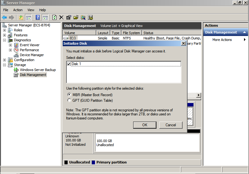 How to initialize a data disk attached to a server running Windows ...