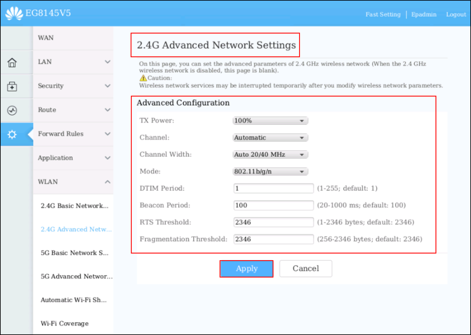 Configuring Advanced Wireless Settings