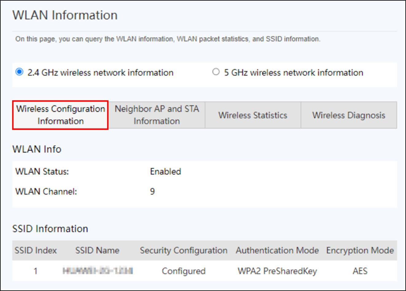 ONT Wireless Configuration Information