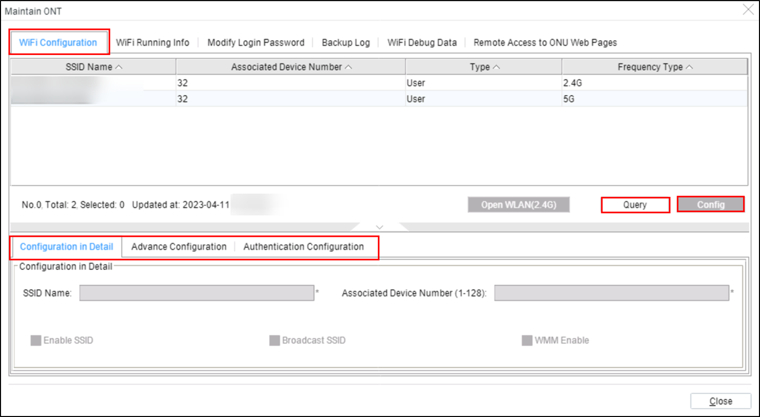 ONT Wifi configuration