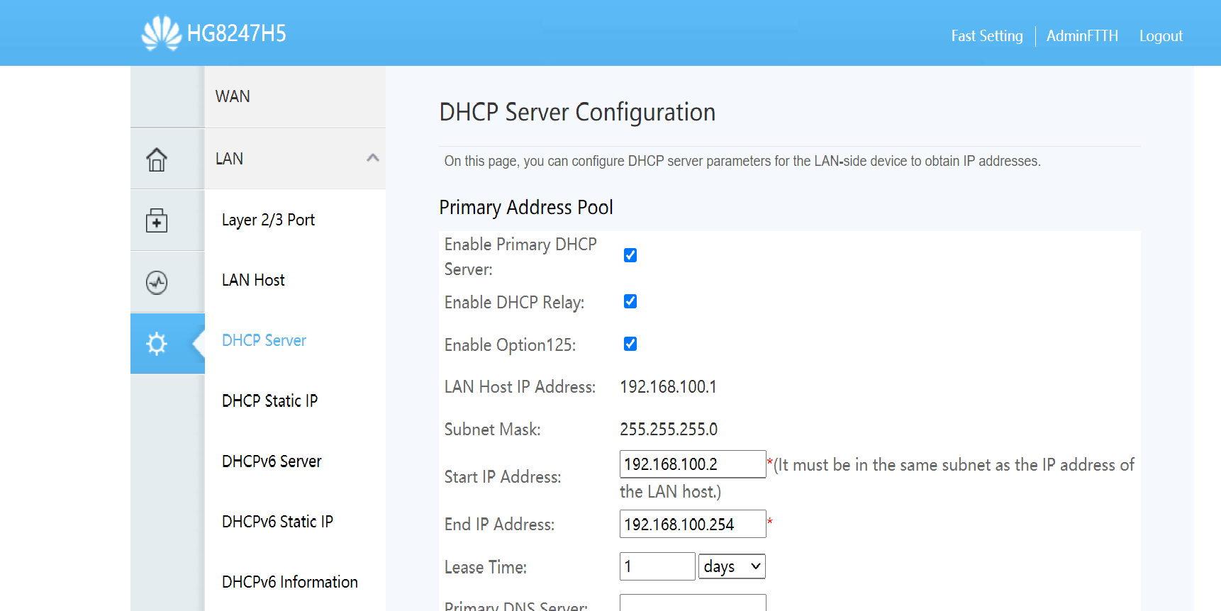 Опция 125 dhcp huawei что это